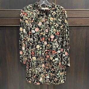 LOFT Black Floral Blouse/Mini Dress